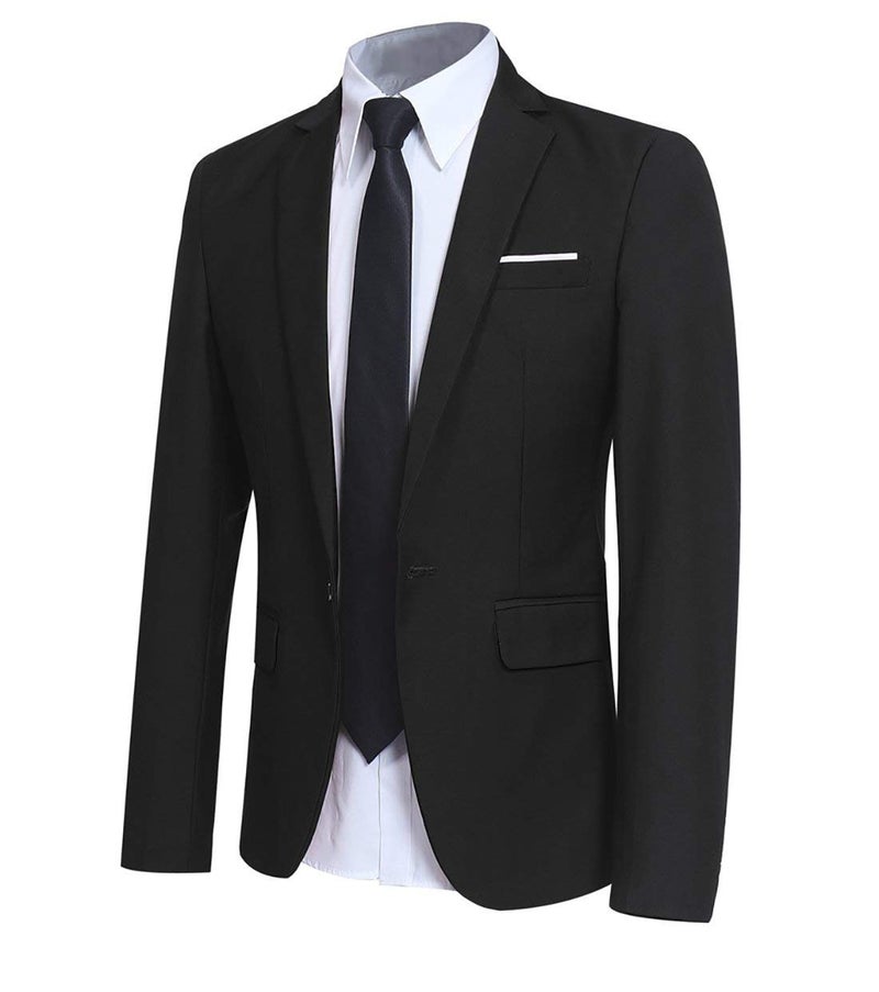YFFUSHI Men's Slim Fit Casual Blazer 1 Button Lightweight Suit Jacket Business Party Sport Coat Black - Image 1